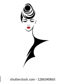 illustration of women long hair style icon, logo women face on white background, vector