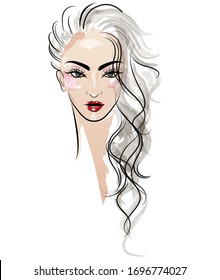 illustration of women long hair style icon, logo women on white background, vector