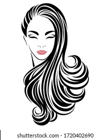 illustration of women long hair style icon, logo women on white background, vector