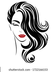 illustration of women long hair style icon, logo women on white background, vector