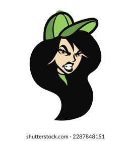 illustration of women long hair style icon, logo women face on white background