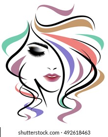 illustration of women long hair style icon, logo women face on white background, vector