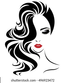 illustration of women long hair style icon, logo women face on white background, vector