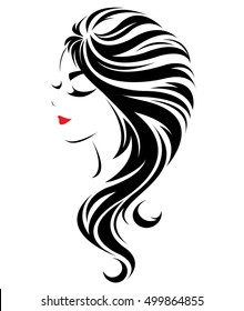 illustration of women long hair style icon, logo women face on white background, vector