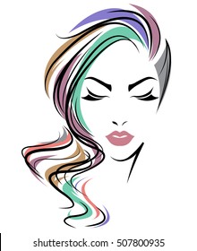illustration of women long hair style icon, logo women face on white background, vector