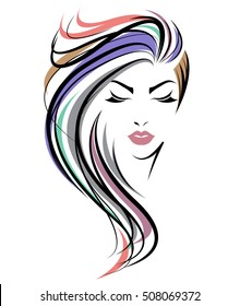 illustration of women long hair style icon, logo women face on white background, vector