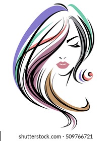 illustration of women long hair style icon, logo women face on white background, vector