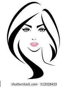 illustration of women long hair style icon, logo women face on white background, vector