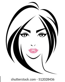 illustration of women long hair style icon, logo women face on white background, vector