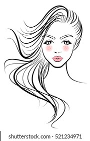 illustration of women long hair style icon, logo women face on white background, vector