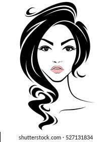 illustration of women long hair style icon, logo women face on white background, vector