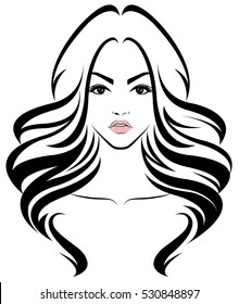 illustration of women long hair style icon, logo women face on white background, vector