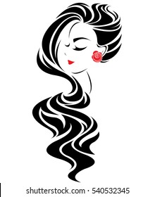 illustration of women long hair style icon, logo women face on white background, vector