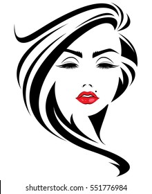 illustration of women long hair style icon, logo women face on white background, vector