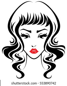 illustration of women long hair style icon, logo women face on white background, vector