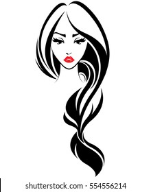 illustration of women long hair style icon, logo women face on white background, vector