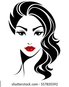 illustration of women long hair style icon, logo women face on white background, vector