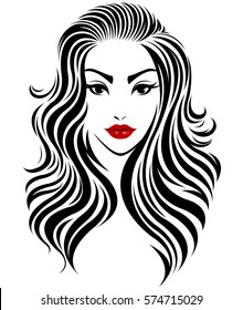 illustration of women long hair style icon, logo women face on white background, vector