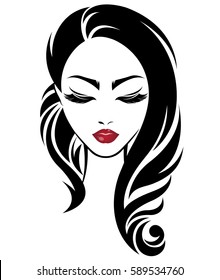 illustration of women long hair style icon, logo women face on white background, vector