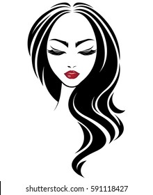 illustration of women long hair style icon, logo women face on white background, vector