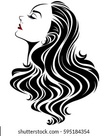 illustration of women long hair style icon, logo women face on white background, vector