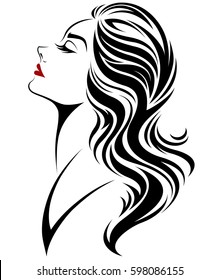 illustration of women long hair style icon, logo women face on white background, vector