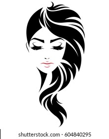 illustration of women long hair style icon, logo women face on white background, vector