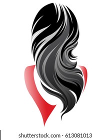 illustration of women long hair style, women back and red dress on white background, vector