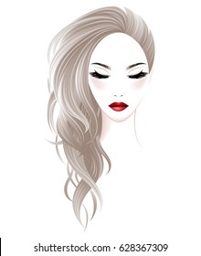 illustration of women long hair style and make up face on white background, vector