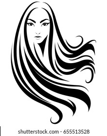 illustration of women long hair style icon, logo women on white background, vector