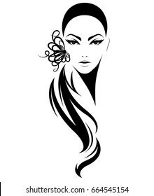 illustration of women long hair style icon, logo women on white background, vector