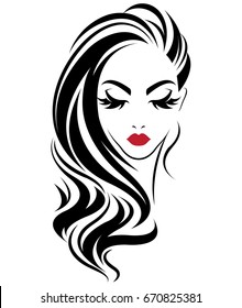 illustration of women long hair style icon, logo women on white background, vector