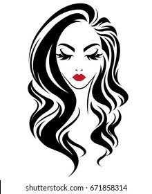 illustration of women long hair style icon, logo women on white background, vector