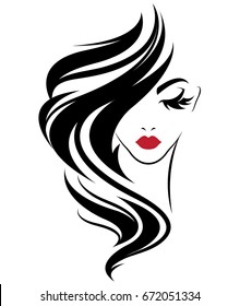 Illustration Of Women Long Hair Style Icon, Logo Women On White Background, Vector