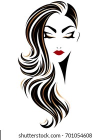 illustration of women long hair style icon, logo women on white background, vector