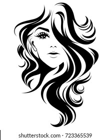 Illustration Of Women Long Hair Style Icon, Logo Women On White Background, Vector