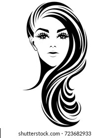 illustration of women long hair style icon, logo women on white background, vector