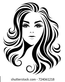 illustration of women long hair style icon, logo women on white background, vector