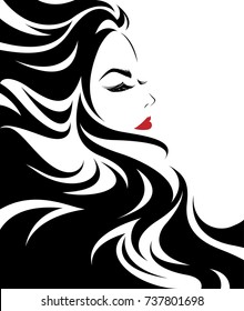 illustration of women long hair style icon, logo women on white background, vector