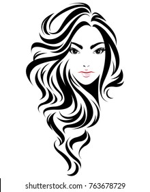 illustration of women long hair style icon, logo women face on white background, vector