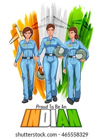 illustration of women pilot on Indian background showing developing India