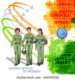 Illustration Of Women Pilot On Indian Background Showing Developing India