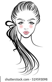 illustration of women ponytail hair style icon, logo face on white background, vector