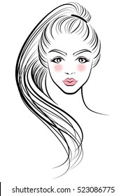 illustration of women ponytail hair style icon, logo women face on white background, vector