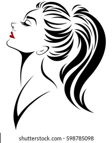 illustration of women ponytail hair style icon, logo women face on white background, vector