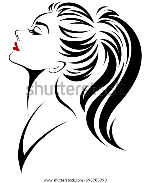 白い背景に女性のポニーテールの髪型アイコン ロゴ女性の顔 ベクター画像 のベクター画像素材 ロイヤリティフリー