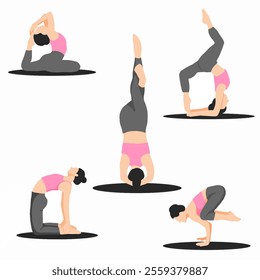 Illustration of Women Practicing Advanced Yoga Poses with Grace and Strength