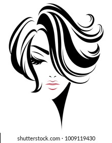 illustration of women short hair style icon, logo women on white background, vector