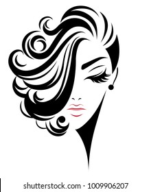 Illustration Of Women Short Hair Style Icon, Logo Women Face On White Background, Vector