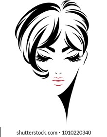 illustration of women short hair style icon, logo women face on white background, vector